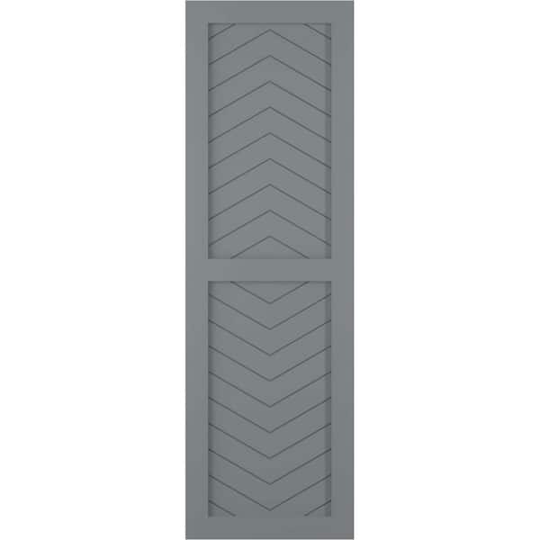 Ekena Millwork 12 in. x 43 in. Flat Panel True Fit PVC Two Panel Chevron Modern Style Fixed Mount Shutters Pair in Ocean Swell