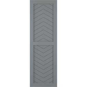 12 in. x 45 in. PVC True Fit Two Panel Chevron Modern Style Fixed Mount Flat Panel Shutters Pair in Ocean Swell