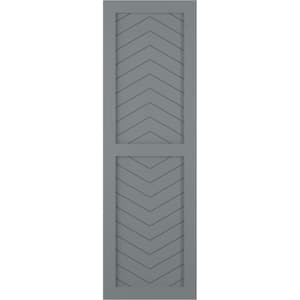 18 in. x 55 in. PVC True Fit Two Panel Chevron Modern Style Fixed Mount Flat Panel Shutters Pair in Ocean Swell