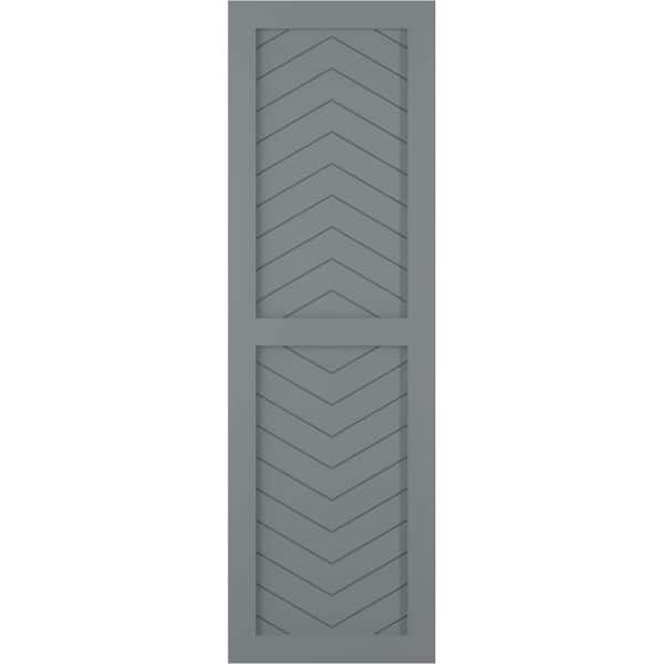 Ekena Millwork 12 inchw x 48 inchh True Fit PVC Two Panel Chevron Modern Style Fixed Mount Shutters, Hailstorm Gray (Per Pair - Hardware Not Included)