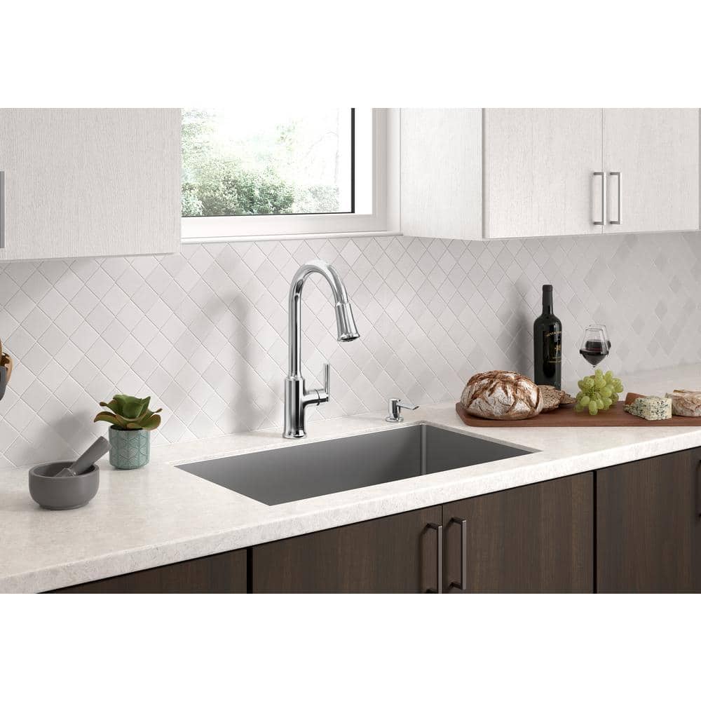 Matte Black Pull-Down Kitchen Faucet with Soap Dispenser