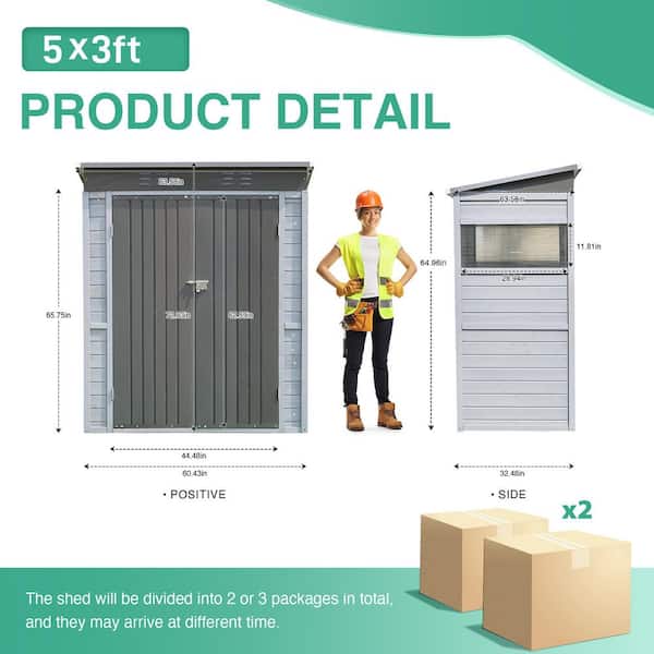 WTVWTV 3 ft. W x 5 ft. D Iron-Wood Combination Storage Shed