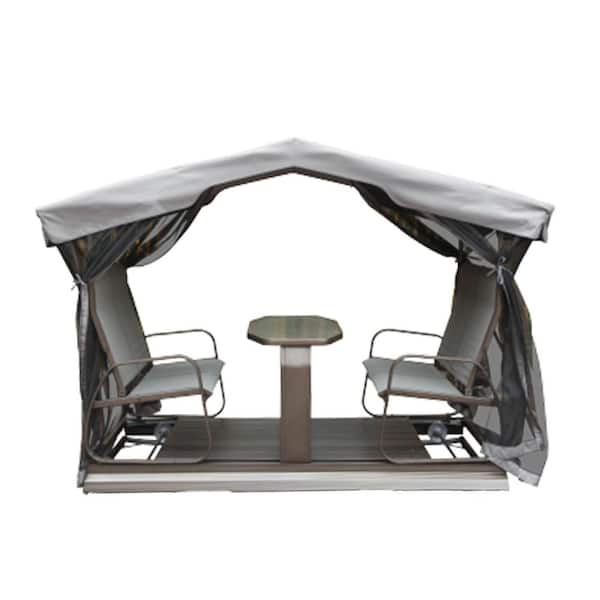 JimsMaison 104.3 in. Outdoor 4-Person Brown Aluminum Frame Glider Chair with Canopy and Netting