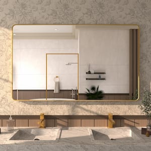 Cosy 60 in. W x 36 in. H Rectangular Framed Wall Bathroom Vanity Mirror in Brass