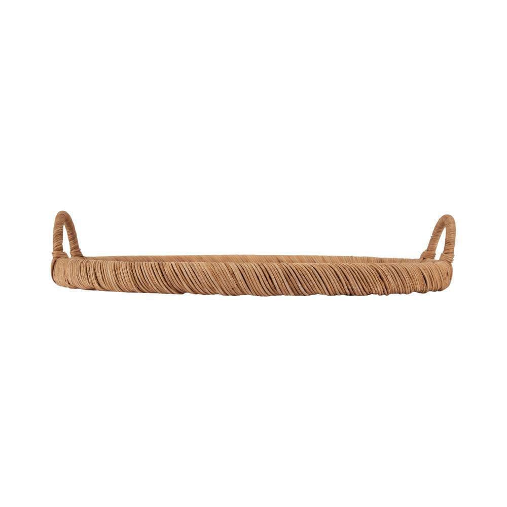 Natural Woven Rattan Round Tray with Handles, 23 Inch