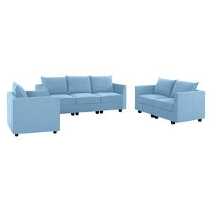 56.1 in. Linen Contemporary Upholstered Accent Chair, Loveseat and Sectional Sofa in. Robin Egg Blue