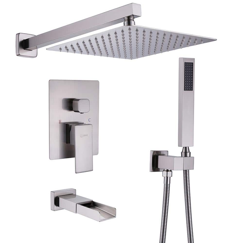 Brushed Nickel High Pressure Waterfall Spout Shower Kit