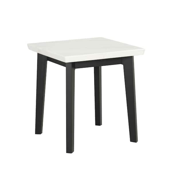 Dames 22 in. White/Black Square Marble Top End Table