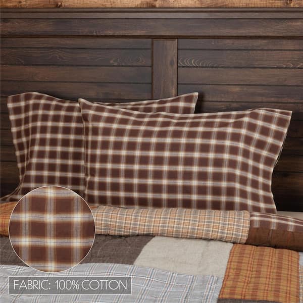 Cream and Rust Plaid Linen Pillow