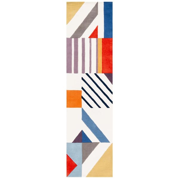 SAFAVIEH Fifth Avenue Ivory/Multi 2 ft. x 7 ft. Abstract Multi-Shaped Runner Rug