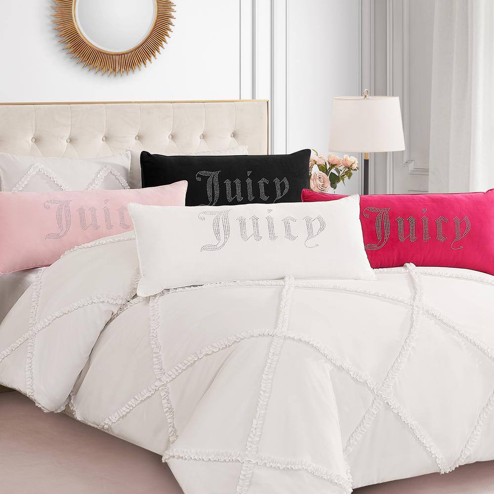 Light Pink Velvet Rhinestone Rectangular Throw Pillow