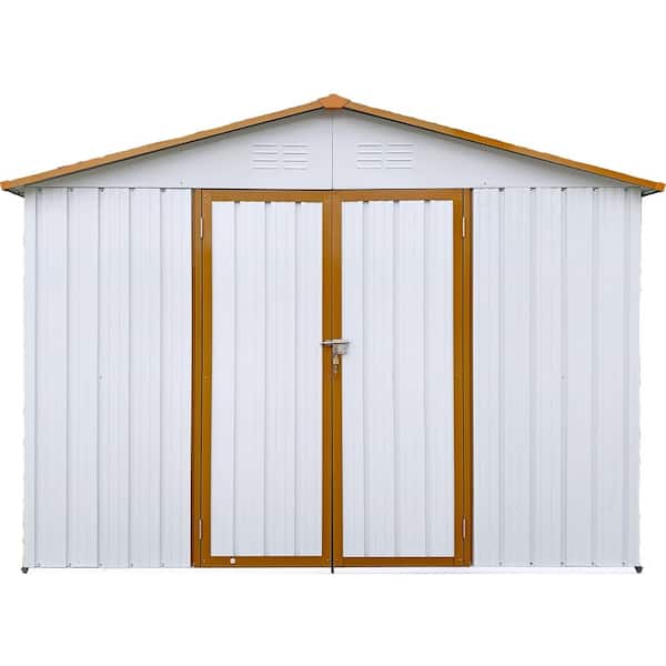 Unbranded 12 ft. W x 10 ft. D Metal Garden Sheds for Outdoor Storage with Double Door in Yellow and White (120 sq. ft.)