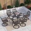 PHI VILLA 7-Piece Black Metal Outdoor Patio Dining Set with Slat Table ...