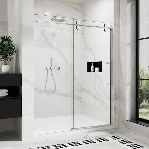 60 in. W x 72 in. H Single Sliding Frameless Shower Door in Chrome with 5/16 in. Tempered Clear Glass