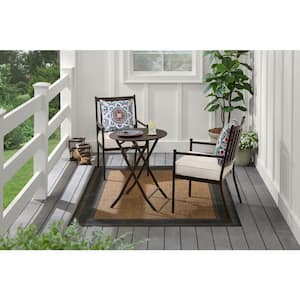 Pendle Hill Black Stationary Metal Outdoor Dining Chair with SDP Almond Biscotti (Tan) Cushions (2-Pack)