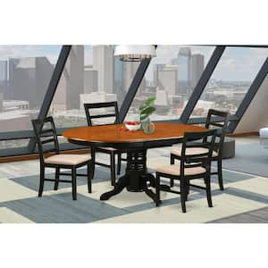 5-Piece Oval Black and Cherry Finish Solid Wood Top Dining table with 4 Chairs with Lattice Back