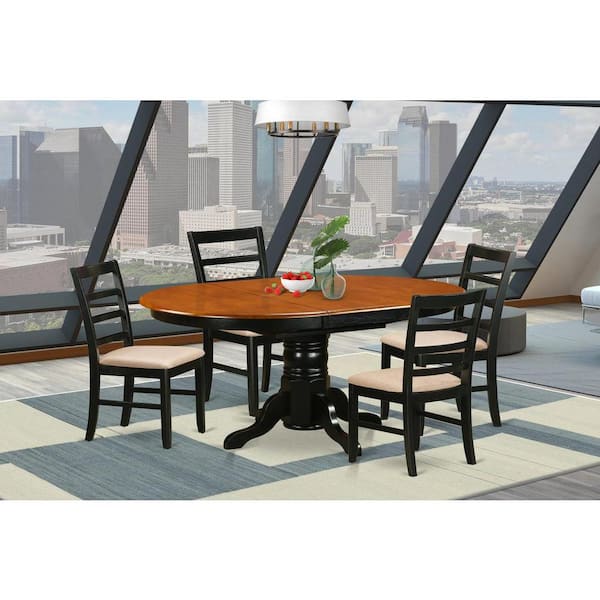 East West Furniture 5-Piece Oval Black and Cherry Finish Solid Wood Top Dining table with 4 Chairs with Lattice Back