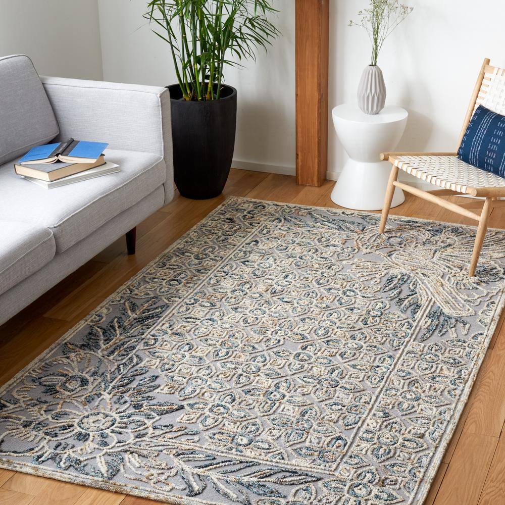 Gray and Beige Hand-Tufted Wool Area Rug, 3' x 5'