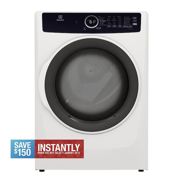 8 cu. ft. Electric Dryer Vented Front Load Perfect Steam Dryer with Instant Refresh in White