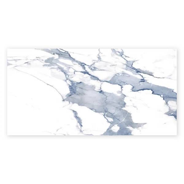 Veneto 23.6" x 47.2" Polished White with Blue-Gray Porcelain Rectangle Wall and Floor Tile 15.5 sq. ft./Case- 2 Sheets