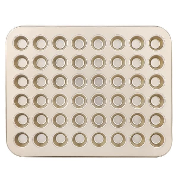 48-Piece Carbon Steel Nonstick Mini Muffin Pan Tiny Cupcake Baking Tray for Even Heat and Easy Release Gold