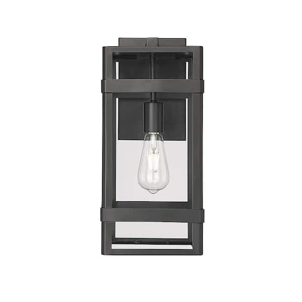 Millennium Lighting Payton 1-Light 7.5 in. Wide Powder Coated Black Transitional Outdoor Wall Lantern with Clear Glass