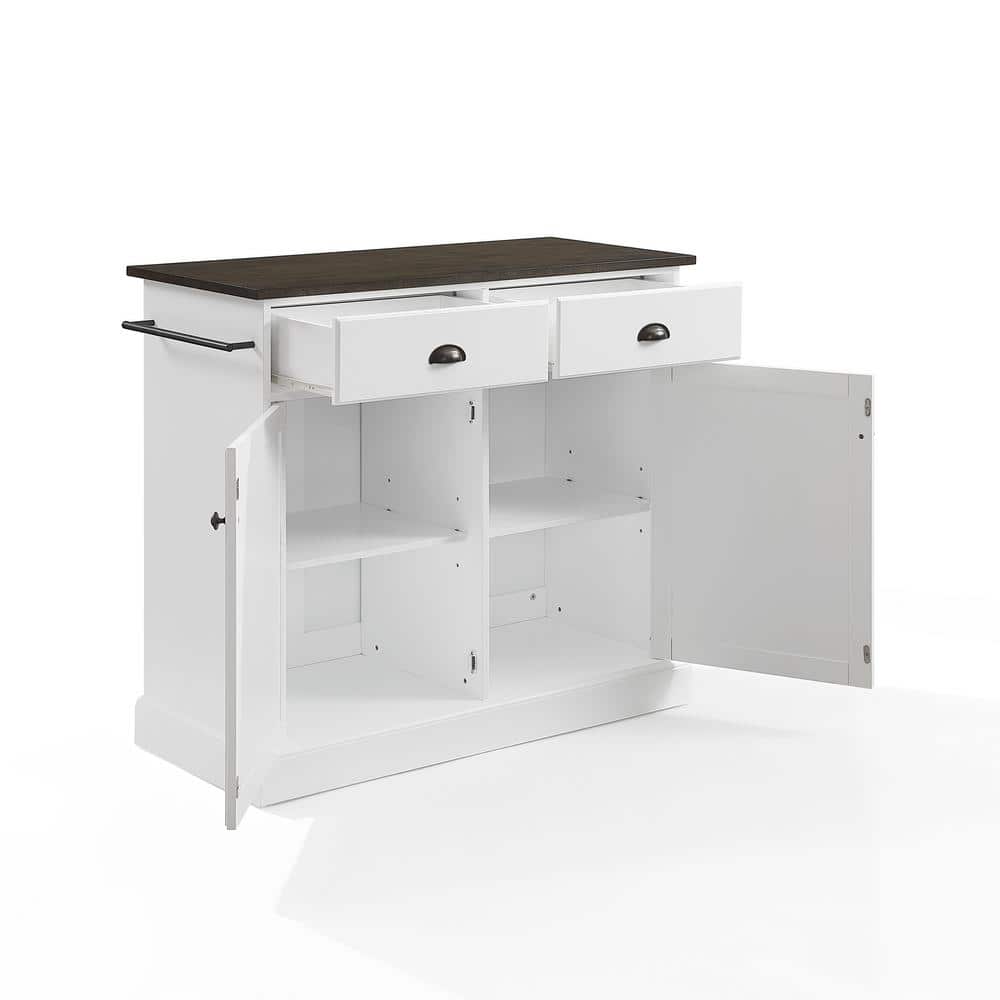 Coastal Charm White and Dark Brown 46" Kitchen Island with Storage