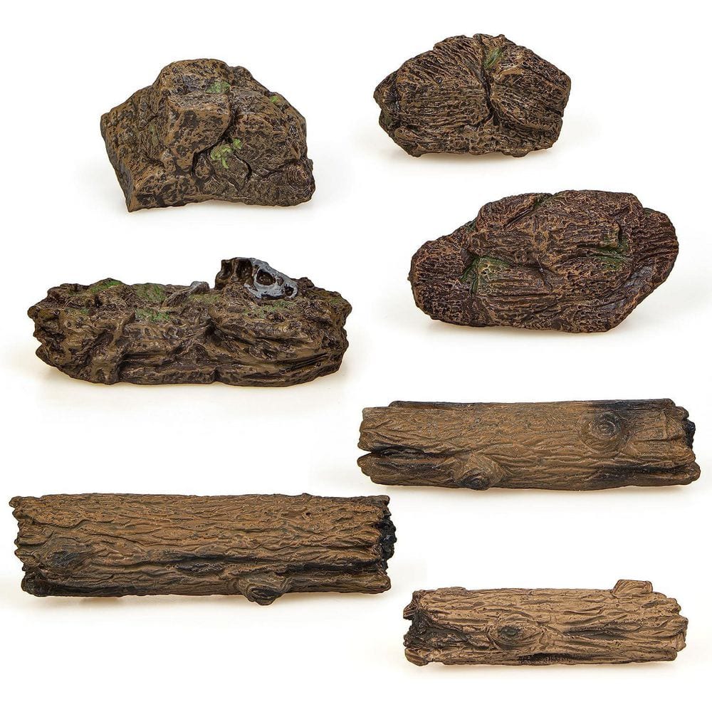 7-Pieces Artificial Tree Stumps and Fake Stone Rocks for Micro