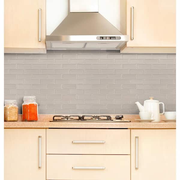 Portico Pearl Beveled Subway 12 in x 12 in. Glossy Crackled Ceramic Mesh-Mounted Mosaic Wall Tile (10 sq. ft./Case)