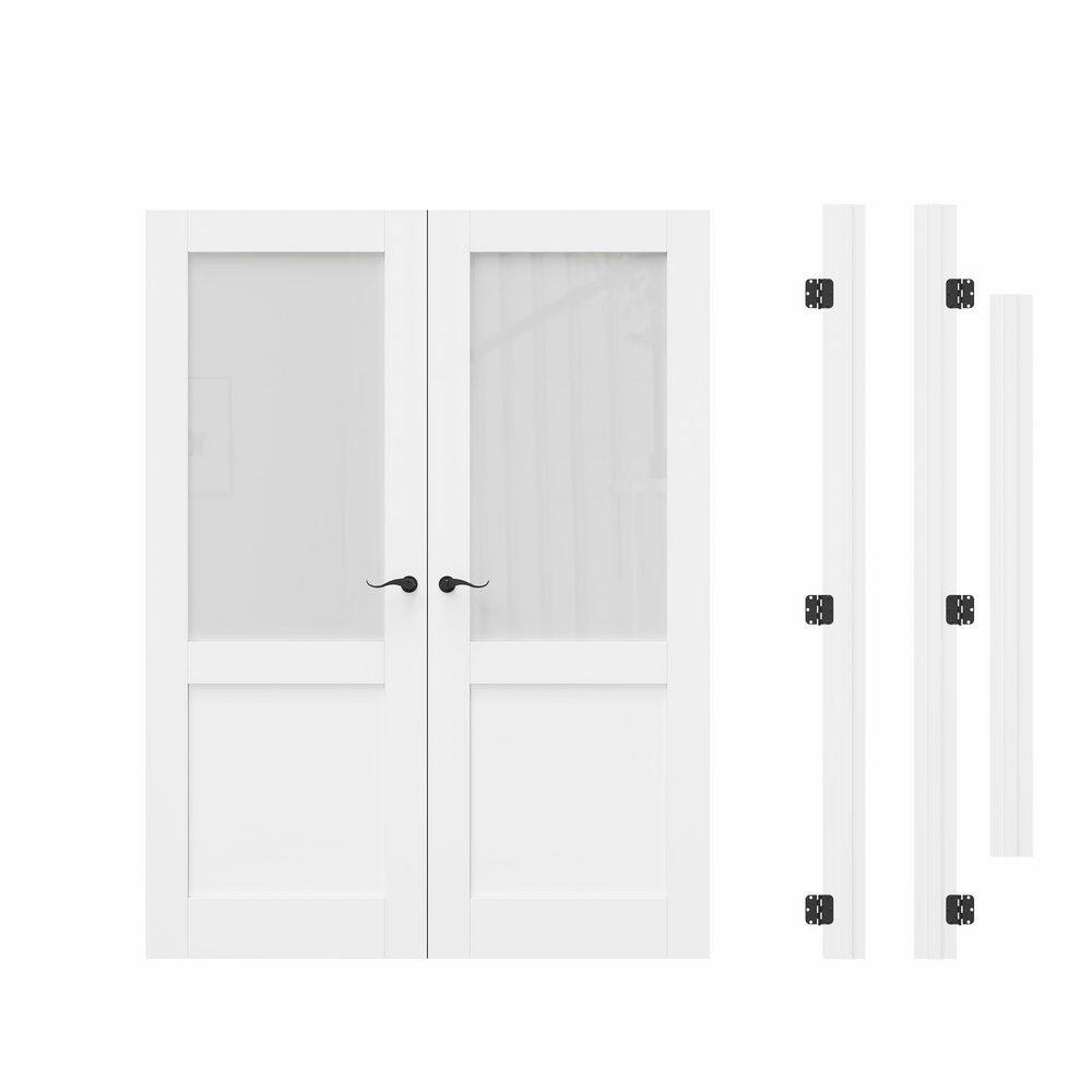 56 in. x 80 in. 1/2-Lite Frosted Glass Universal White Solid Core Wood Double Prehung French Door+ Quick Assemble Jamb price history on PriceWatchPro