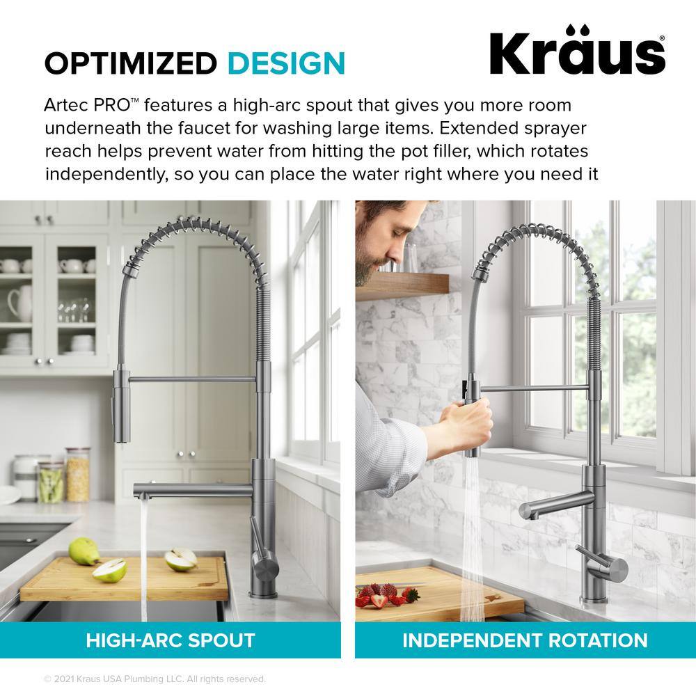 Brushed Brass Commercial Style Pull-Down Kitchen Faucet with Pot Filler