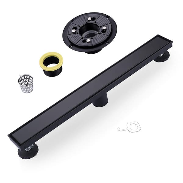 VEVETTA 24 in. Stainless Steel Tangular Linear Shower Drain with Tile-in Cover in Matte Black