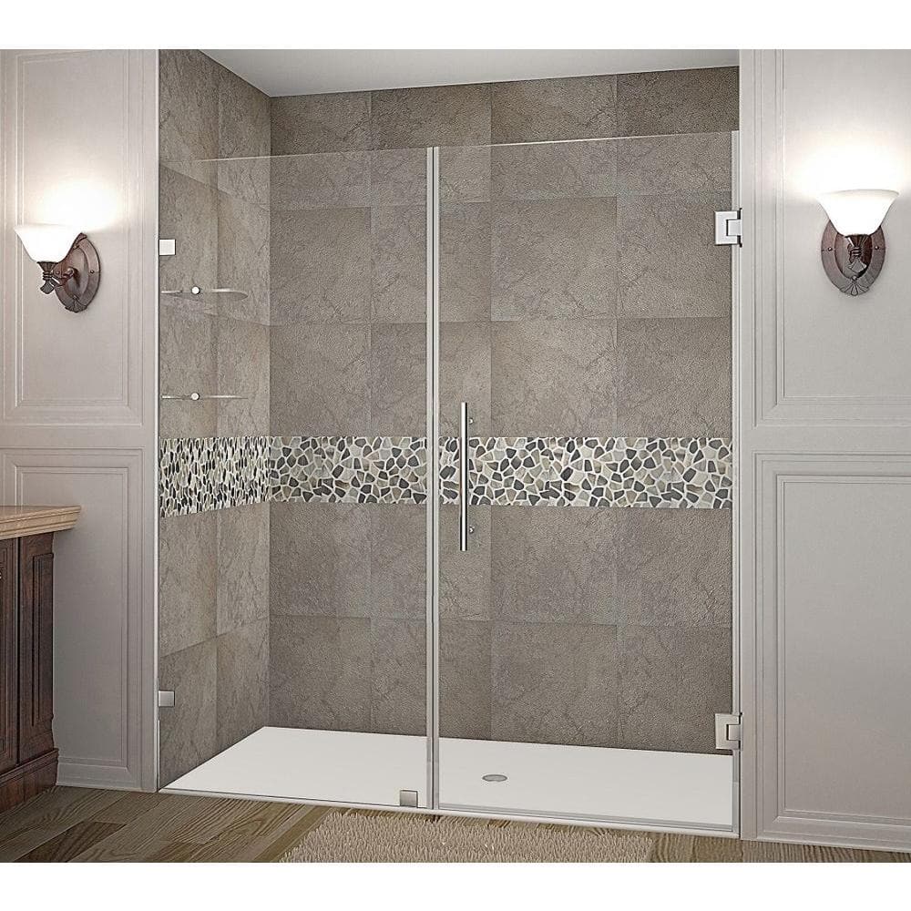 Nautis GS 78" Frameless Clear Glass Hinged Shower Door with Stainless Steel Hardware