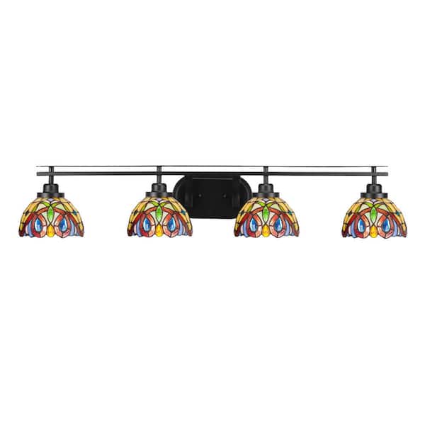 Unbranded Monroe 40.25 in. 4-Light Brushed Nickel Vanity-Light with 7 in. Lynx Art Glass Shade No Bulbs Included