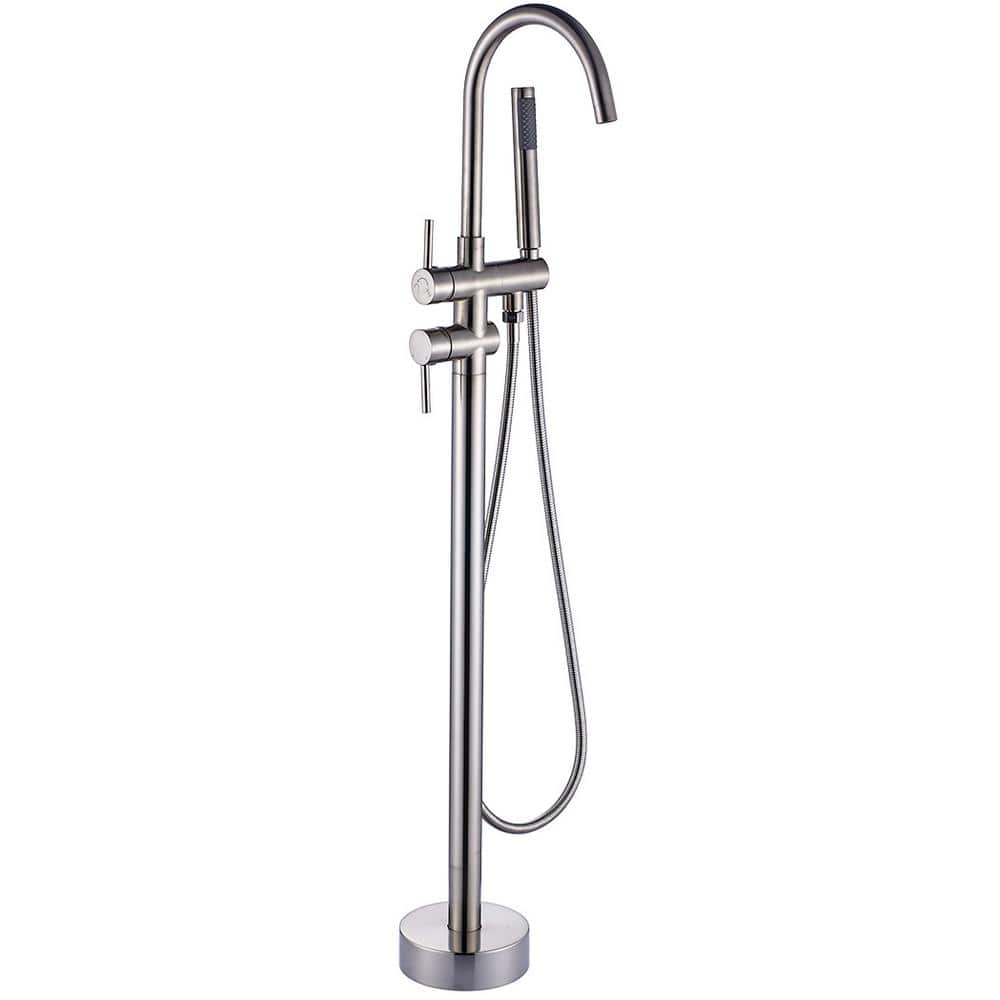 Freestanding Floor Mount 2-Handle Bath Tub Filler Faucet with Handheld Show