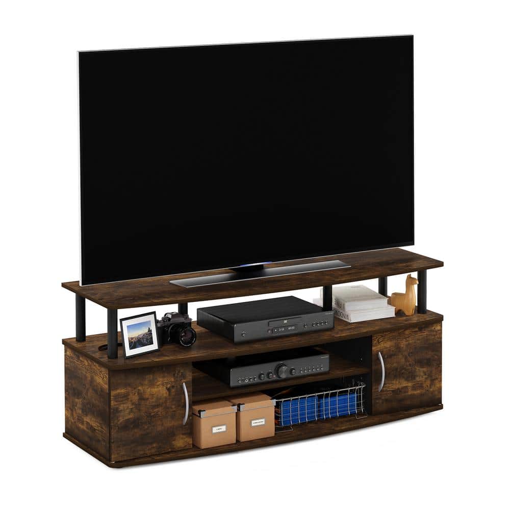 Amber Pine and Black Large Entertainment Center with Storage