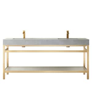 Funes 72 in. W x 22 in. D x 33.9 in. H Double Sink Bath Vanity in Brushed Gold Metal Stand with Grey Sintered Stone Top