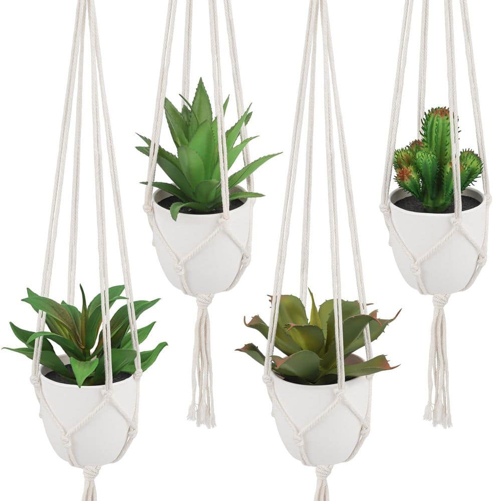 Afoxsos 5.51 in. 4 Pack Artificial Hanging Succulent Plants with