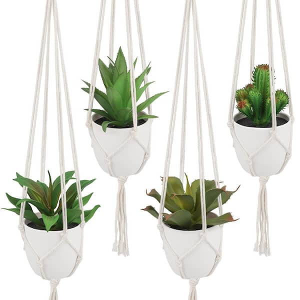 Afoxsos 5.51 in. 4 Pack Artificial Hanging Succulent Plants with Pot Green  Indoor Outdoor Decor for Garden Bedroom Office Home 59A1124A1910