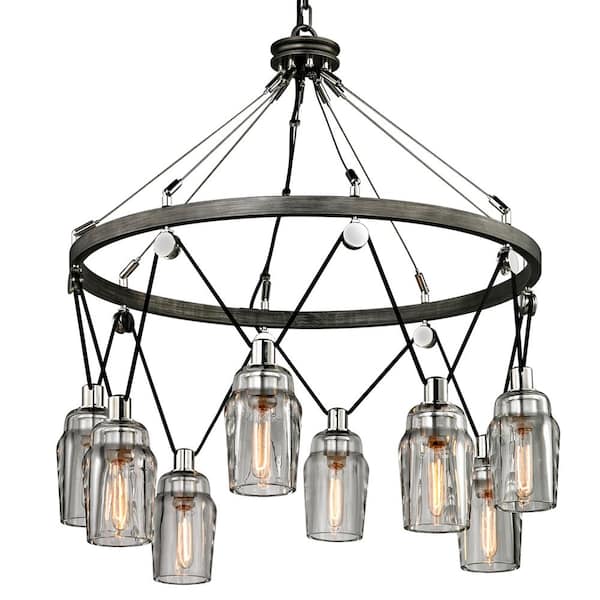 Troy Lighting Citizen 8-Light Graphite and Polished Nickel Pendant with Clear Pressed Glass Shade