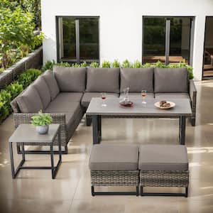 U-Series 7-Piece Outdoor Gray Wicker Sofa PE Rattan Wicker Patio Conversation Set with Cushion Guard Cushions (Gray)