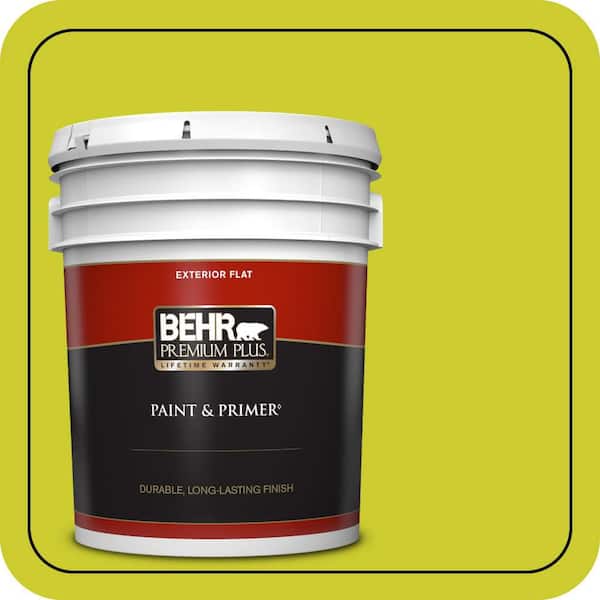 BEHR PREMIUM PLUS 5 gal. #S-G-400 Lime Pop Flat Exterior Paint & Primer