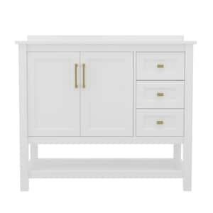 Vega 42 in Bathroom Vanity w/Sink, Storage Cabinet, Open Shelf, Carrara White Stone Marble Finish Countertop, White/Gold