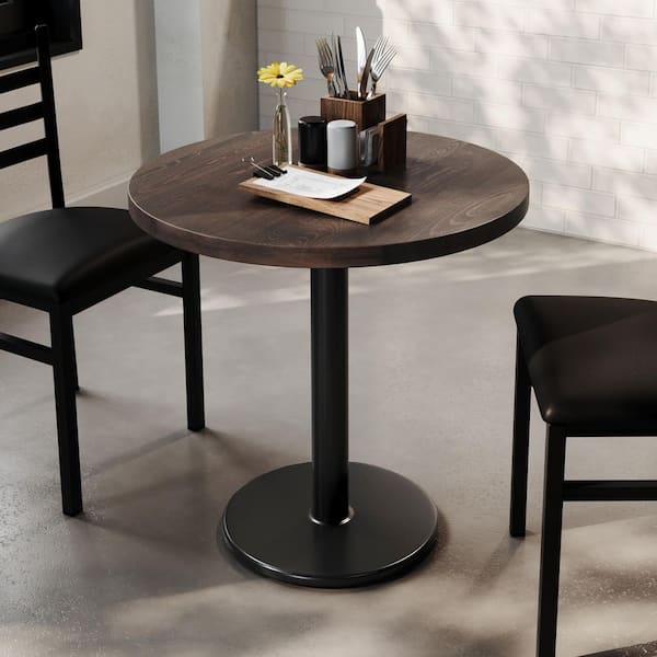 Bennett Contemporary Dark Brown Top/Black Base Wood 30 in. Cast Iron Rust-Resistant Column Base Dining Table Seats 3