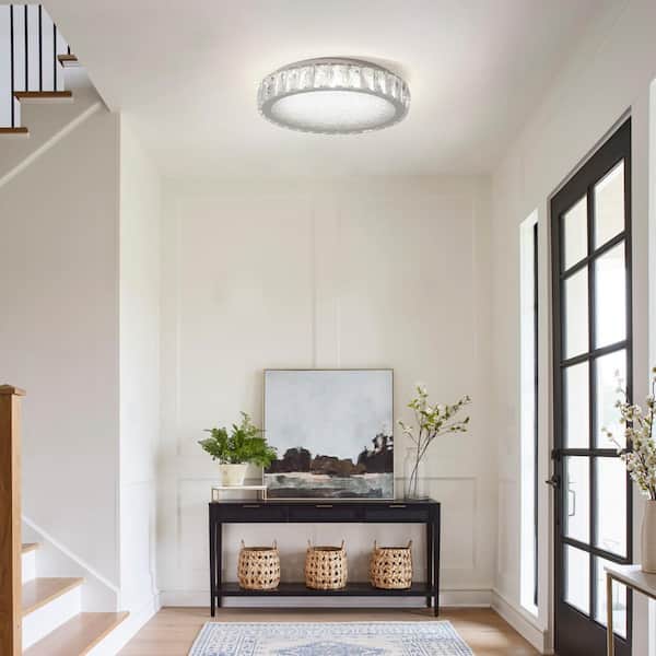 13.8 in. Integrated LED Light Fixture Flush Mount Crystal Chandelier Small Dimmable Interior Lighting