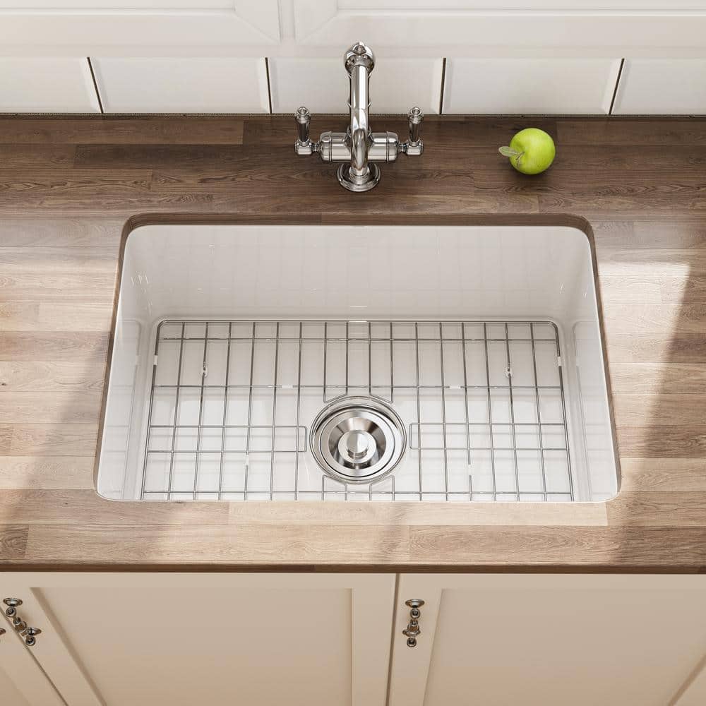 White Fireclay 27 in. Single Bowl Farmhouse Drop-in Sink