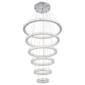 Modern 6-Light Dimmable Integrated LED Silver Finish with 6 Ring Chandelier Galaxy Chandelier for High Ceilings