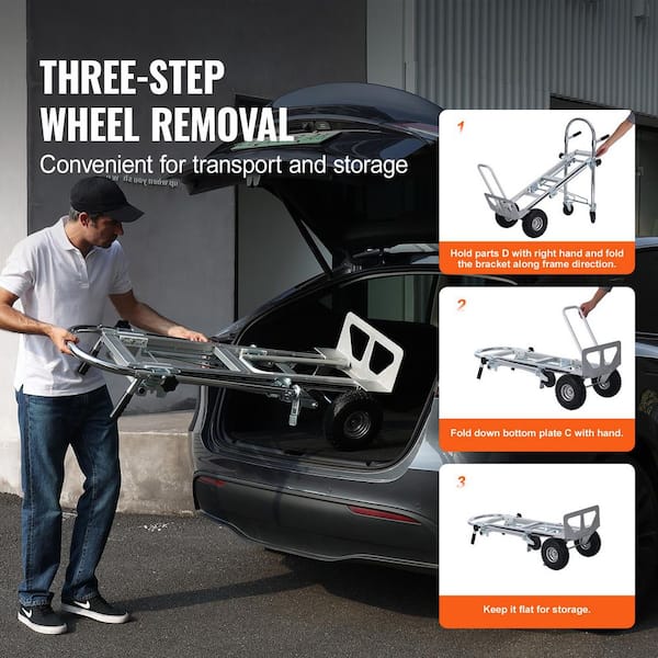 Aluminum Folding Hand Truck, 4 in 1 Design 1000 lbs. Capacity, Heavy Duty Industrial Collapsible cart