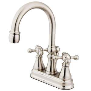 Governor 4 in. Centerset 2-Handle Bathroom Faucet with Brass Pop-Up in Brushed Nickel