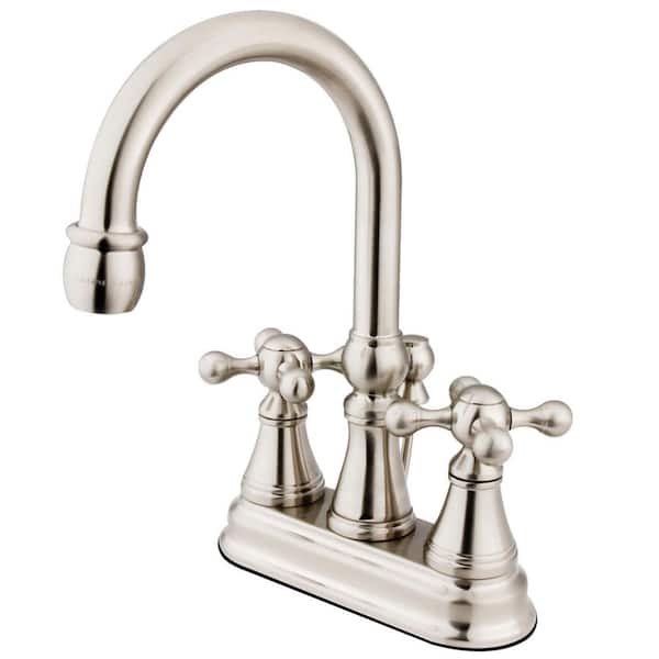 Kingston Brass Governor 4 in. Centerset 2-Handle Bathroom Faucet with Brass Pop-Up in Brushed Nickel